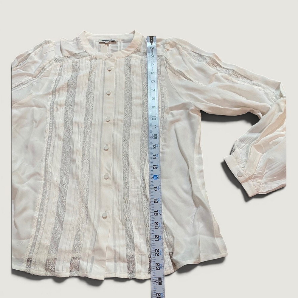 NWT Madewell Lace Insert Button Up Long Sleeve Top White Small Sheer Feminine - Picture 8 of 10